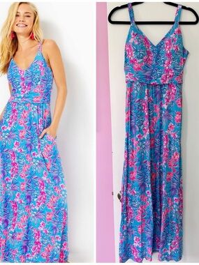Lilly Pulitzer Blake Maxi Dress size 2 orchid Oasis  pockets blue